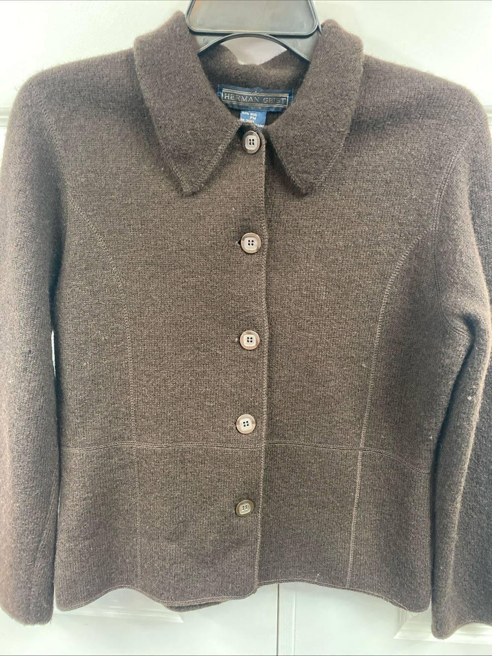 Vintage Herman Geist Wool Cardigan Jacket Shacket Petite Medium Brown Button Up